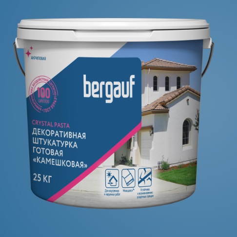 Готовая акриловая штукатурка Bergauf Crystal Pasta &quot;камешкая&quot; RAL 7024 25 кг.